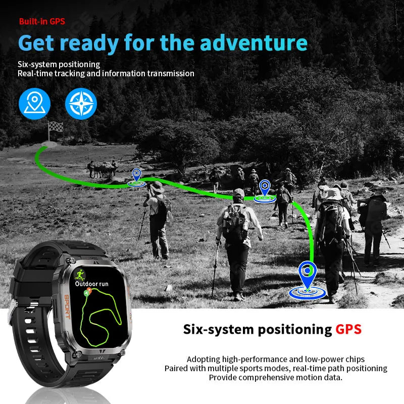 2025 New Men Smart Watch Built-in GPS Compass Outdoor 630mah Large Battery Sports Positioning Flashlight