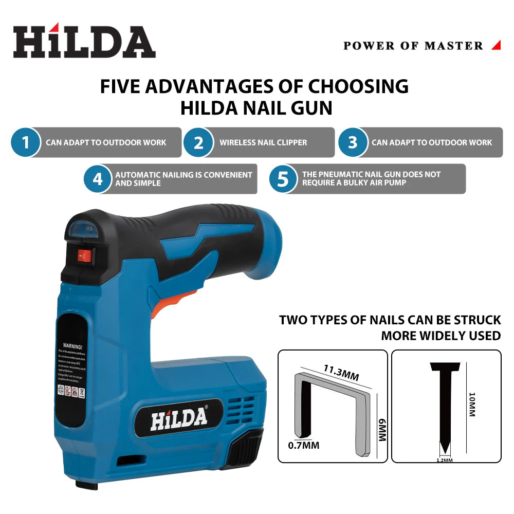 HILDA Pneumatic Nail Gun – Wooden Frame Stapler with 2000 Staples