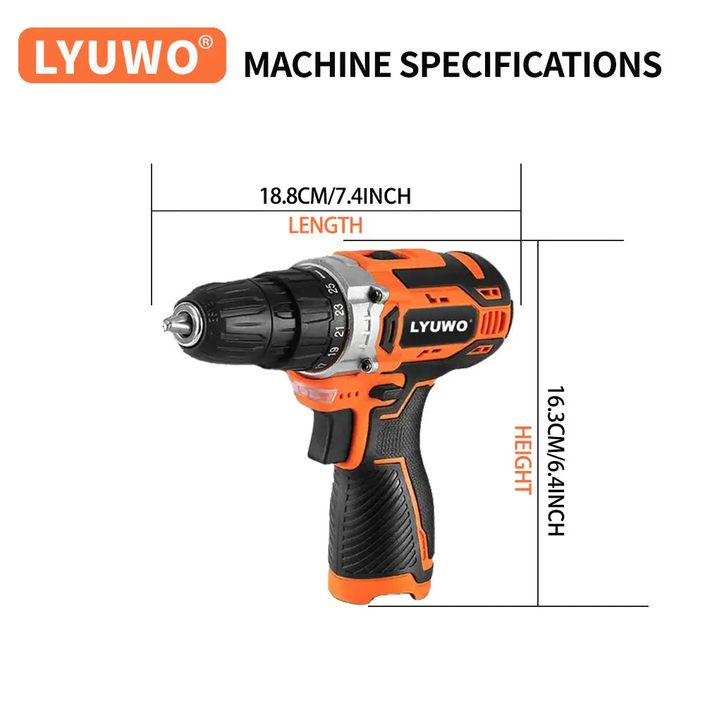 LYUWO 12V/20V Cordless Lithium-Ion Charging Drill – Portable Power Tool