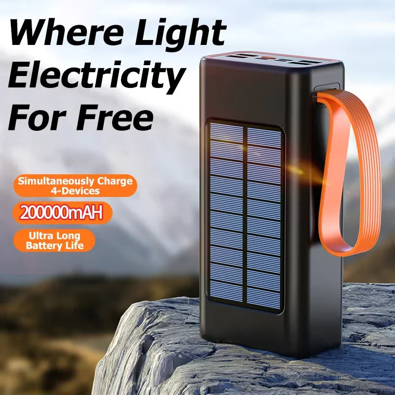 OnePlus 200000mAh Solar Power Bank – Big Capacity with Built-in Cables & LED Light for iPhone & Huawei