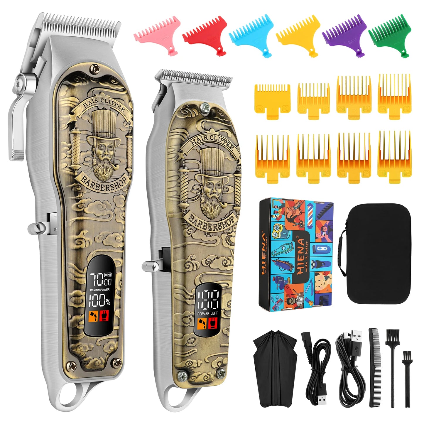 Professional T-Blade Hair Clipper Set – Cordless, LED Display, Barber Kit for Men