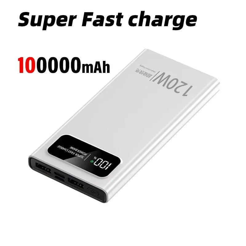 100000mAh 120W large capacity digital display mobile power Super fast charging bank for iPhone Samsung Xiaomi to carry