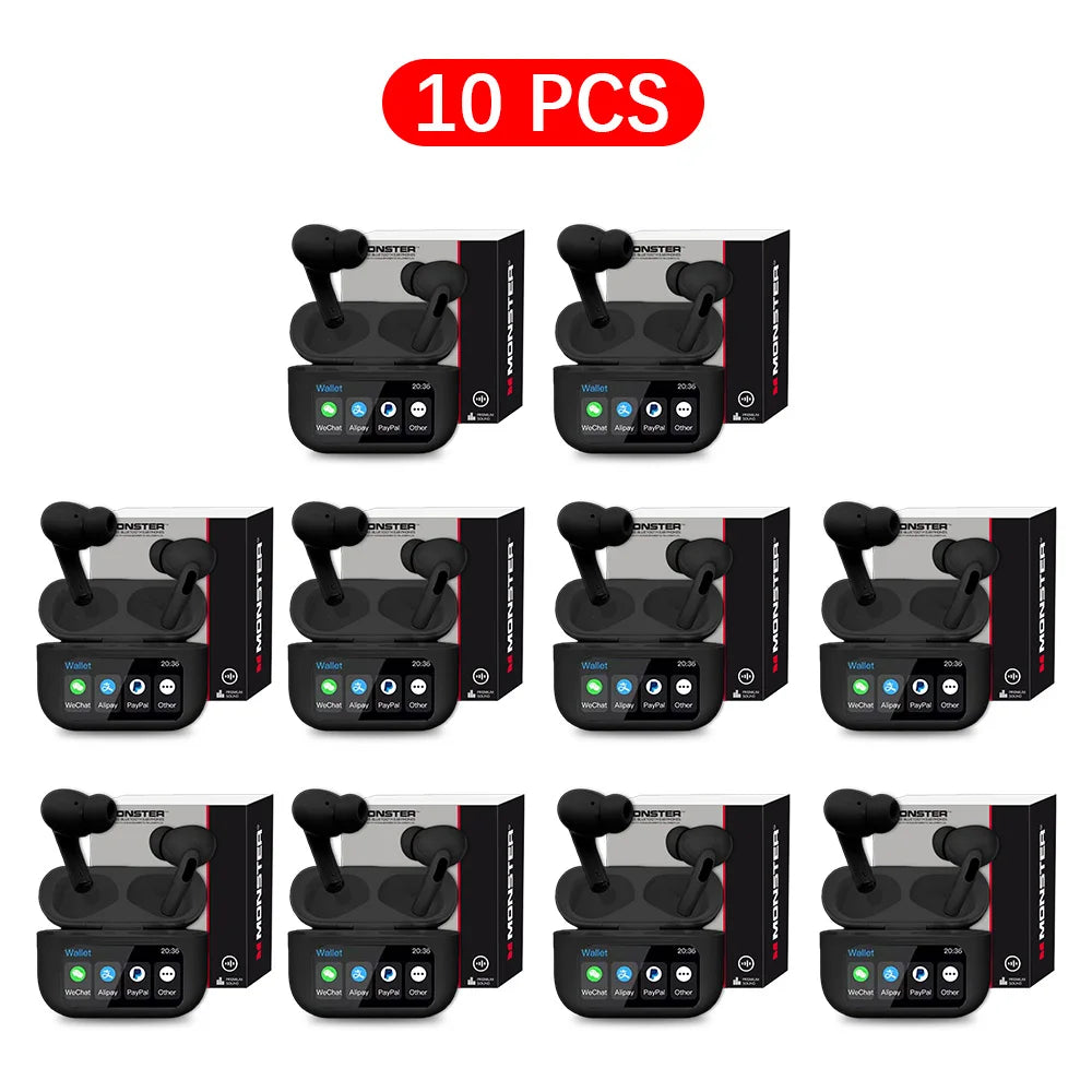 MONSTER Wireless Bluetooth 5.3 Earphones LCD Touch Screen Headphones ANC Noise Reduction Headset Built In HD Mic  Music Earbuds