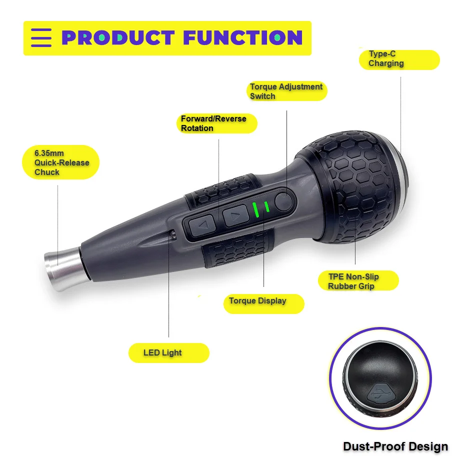 Powerful Mini Electric Screwdriver Drill 3-Level Torque Type-C LED Light Pen-Style Home maintenance Easy for Beginners