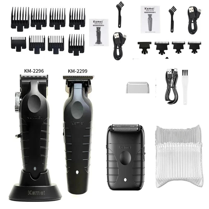 Kemei 2299/2296 T95 Professional Hair Clipper – Cordless Trimmer & Foil Shaver