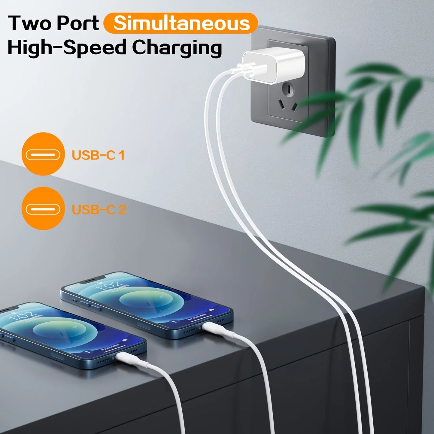 2Packs For IPhone Charger Fast Charging, 40W Dual USB C  With 10FT USB C Lightning Cable For IPhone14/13/12/11 Pro