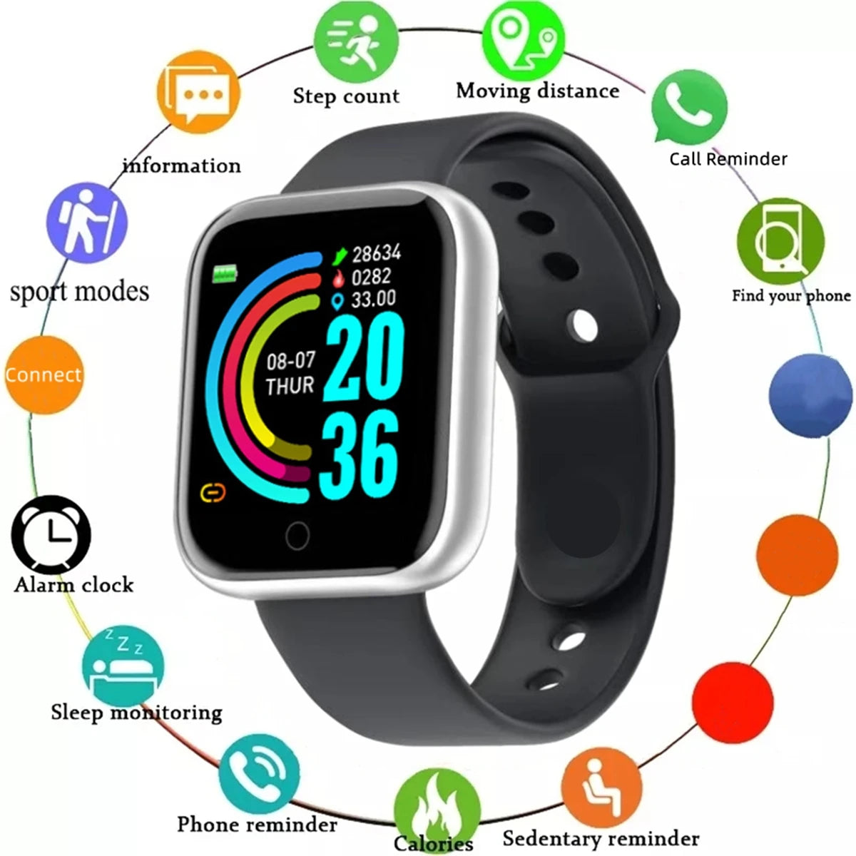 Smart Watches Sport Men Fitness Woman SMS Social APP Message Reminder Music Playback Alarm Clock Bracelet D13