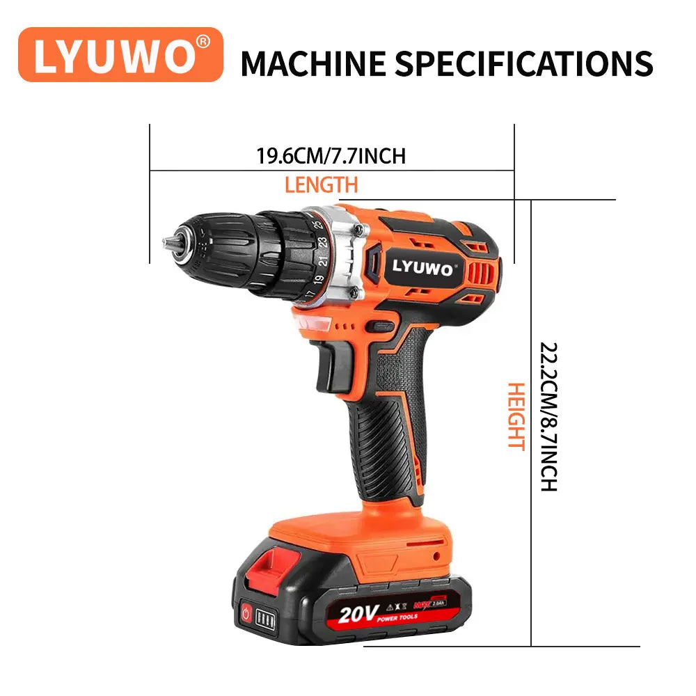 LYUWO 12V/20V Cordless Lithium-Ion Charging Drill – Portable Power Tool