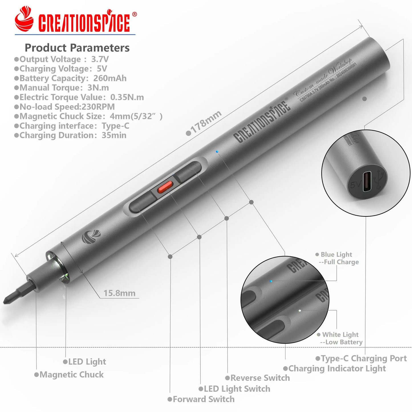 CreationSpace 23-in-1 Mini Cordless Electric Screwdriver – Precision Magnetic Repair Kit for iPhone & PC