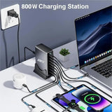 800W GaN Charger 10-Port USB C PD3.1 Fast Charging Station for iPhone 16/15 Samsung MacBook