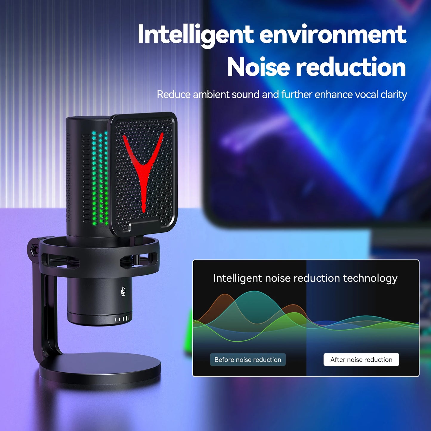 RGB Gaming Condenser Microphone – USB Studio Mic for Streaming, Podcast & PC