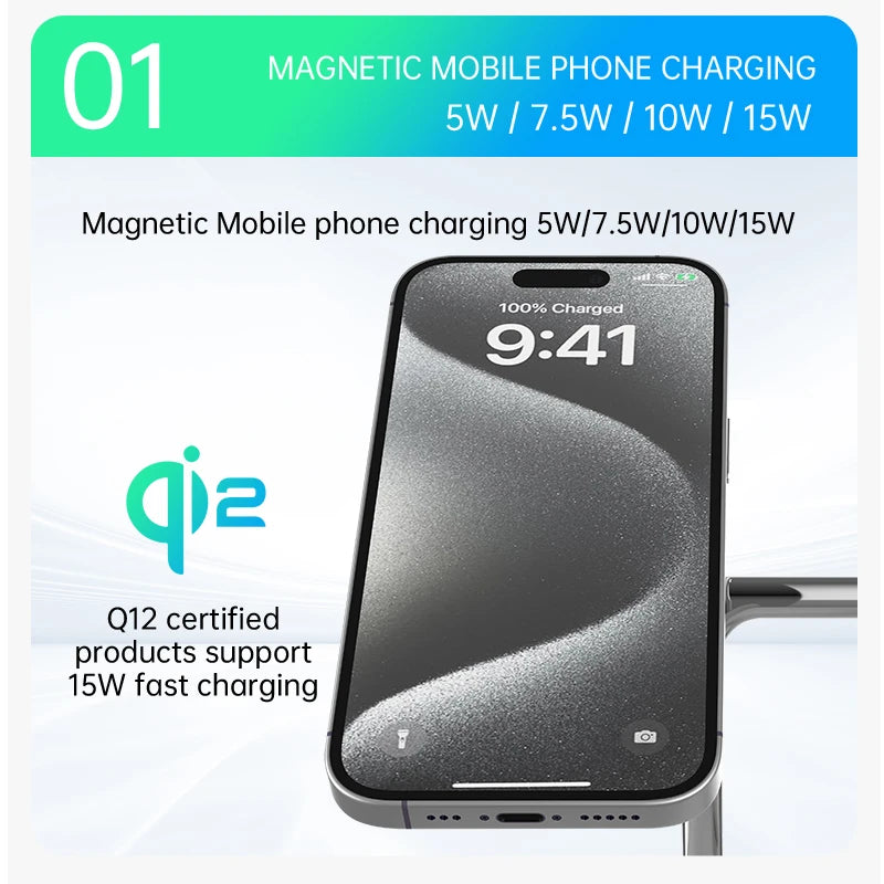 QI2 3 in 1 Magnetic Wireless  Fast Chargers For iPhone 16 15 14 13 12 For Apple Watch Airpods 2 3 4