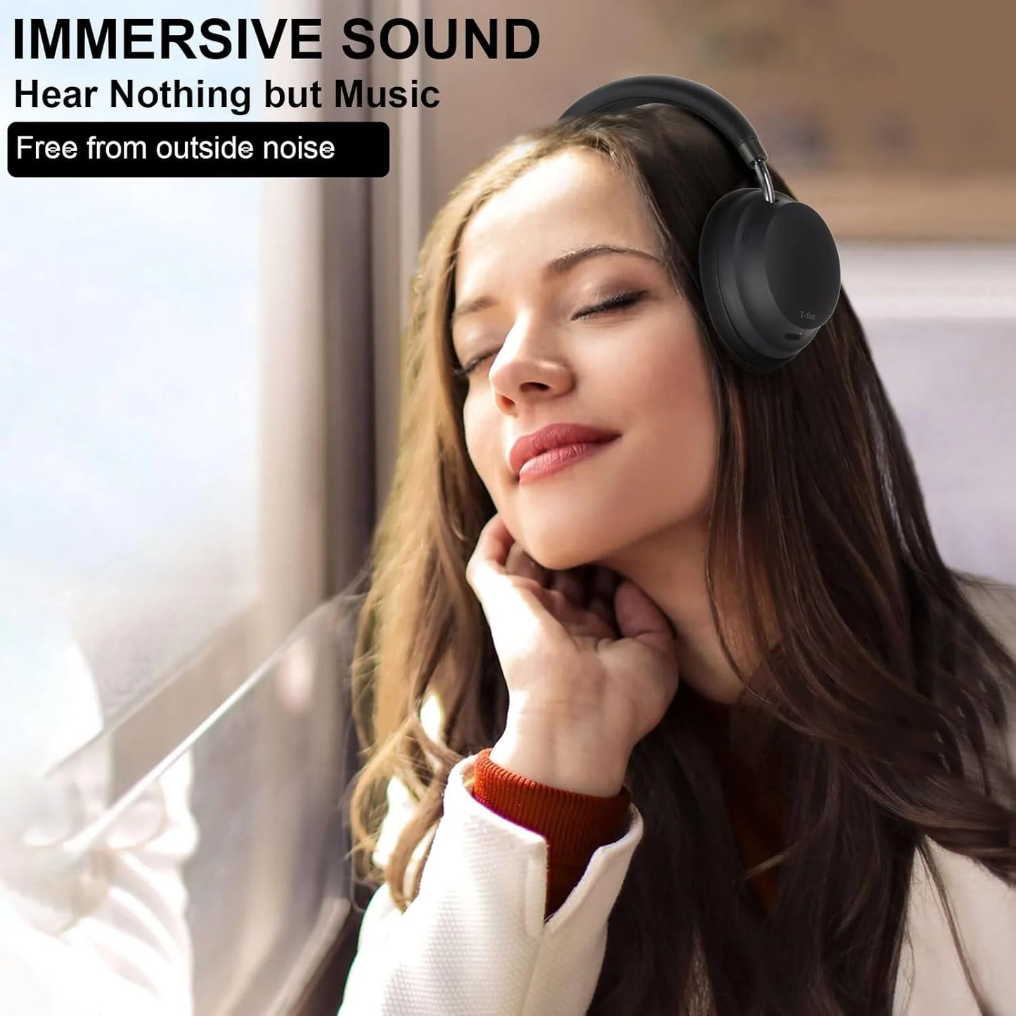 APP T-fun NC45 Bluetooth Active Noise Cancelling Headphones, Comfortable Wireless Over Ear with Mic, Hi-Res Audio,