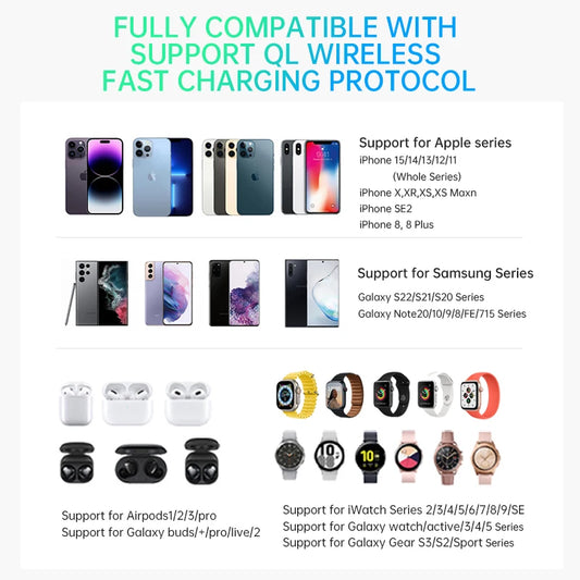 QI2 3 in 1 Magnetic Wireless  Fast Chargers For iPhone 16 15 14 13 12 For Apple Watch Airpods 2 3 4