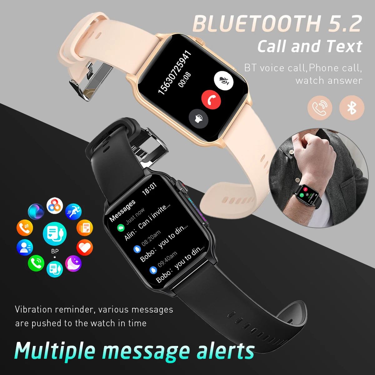 2025 New Smart Watch Men IP67 Outdoor Sports Dazzling Color Breathing Light  Health Monitor 1.96" BT Call P6