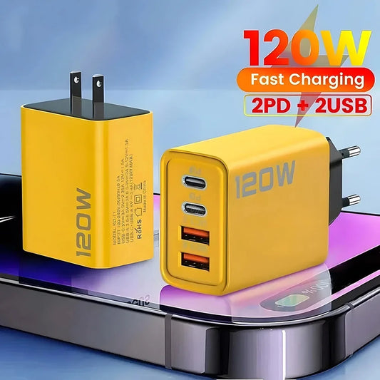 4 Port USB C PD Charger Total 120W Fast Charger Type C Quick 3.0 USB For iPhone Samsung Xiaomi Phone Plug