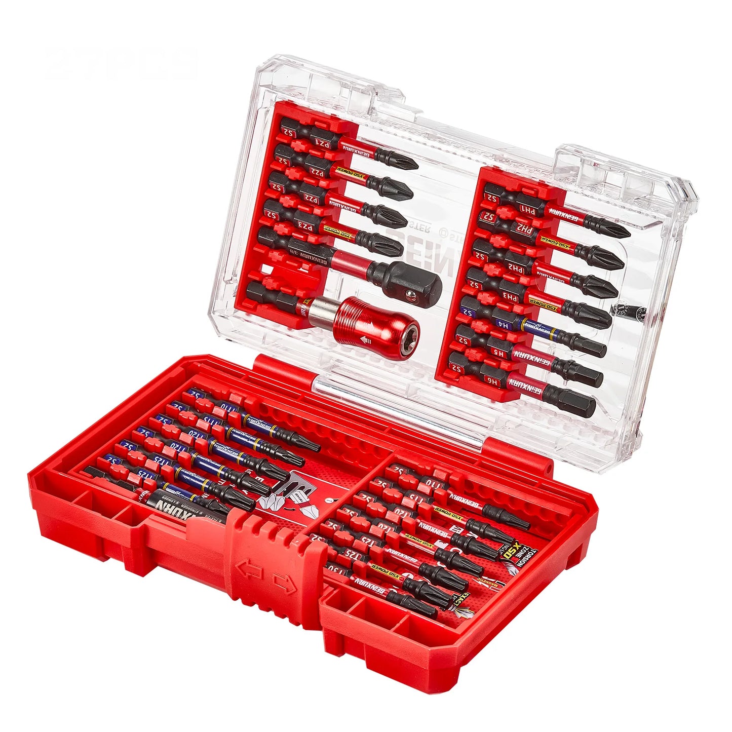 Geinxurn Impact Screwdriver Bit Set with Tough Case(Red), 27PCS S2 Steel Bit Set,2" Long  bits with 2.36