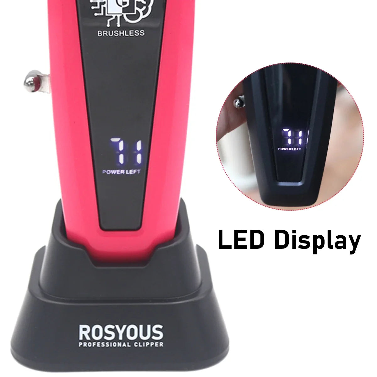 Professional Hair Clipper 106 – Brushless Motor, DLC Blade, LED Display, Base Charger