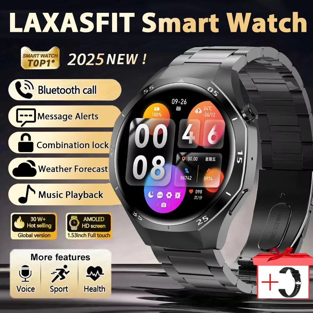 LAXASFIT 2025 New Smart Watch Men's 1.52 HD Screen Bluetooth Talk Heart Rate Monitor Men Women NFC Outdoor Sports