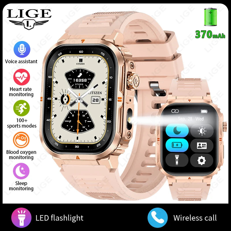 2025 New Professional Sports Smart Watch Men 2.01'' Large Screen Bluetooth Call Flashlight Waterproof Outdoor