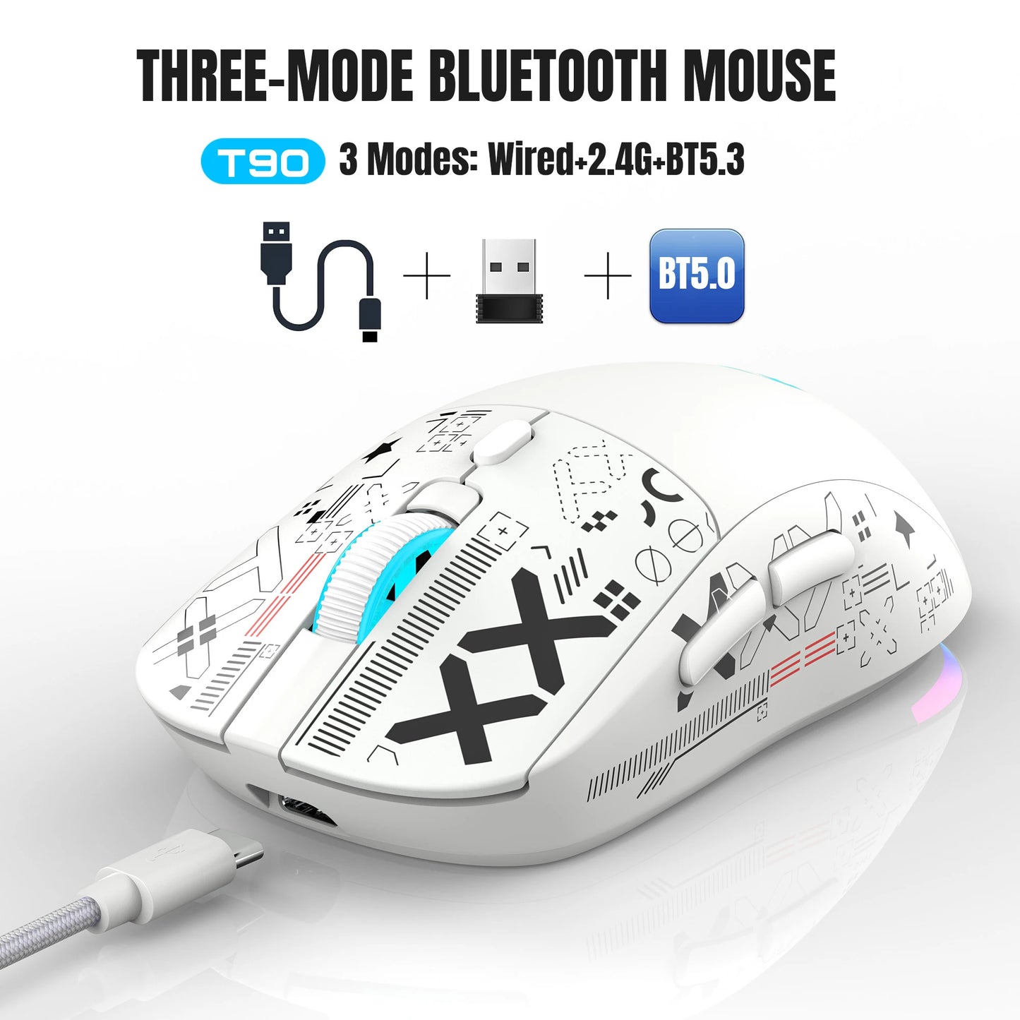 HXSJ T90 Wireless RGB Gaming Mouse – Silent Buttons, Ergonomic Design, Rechargeable