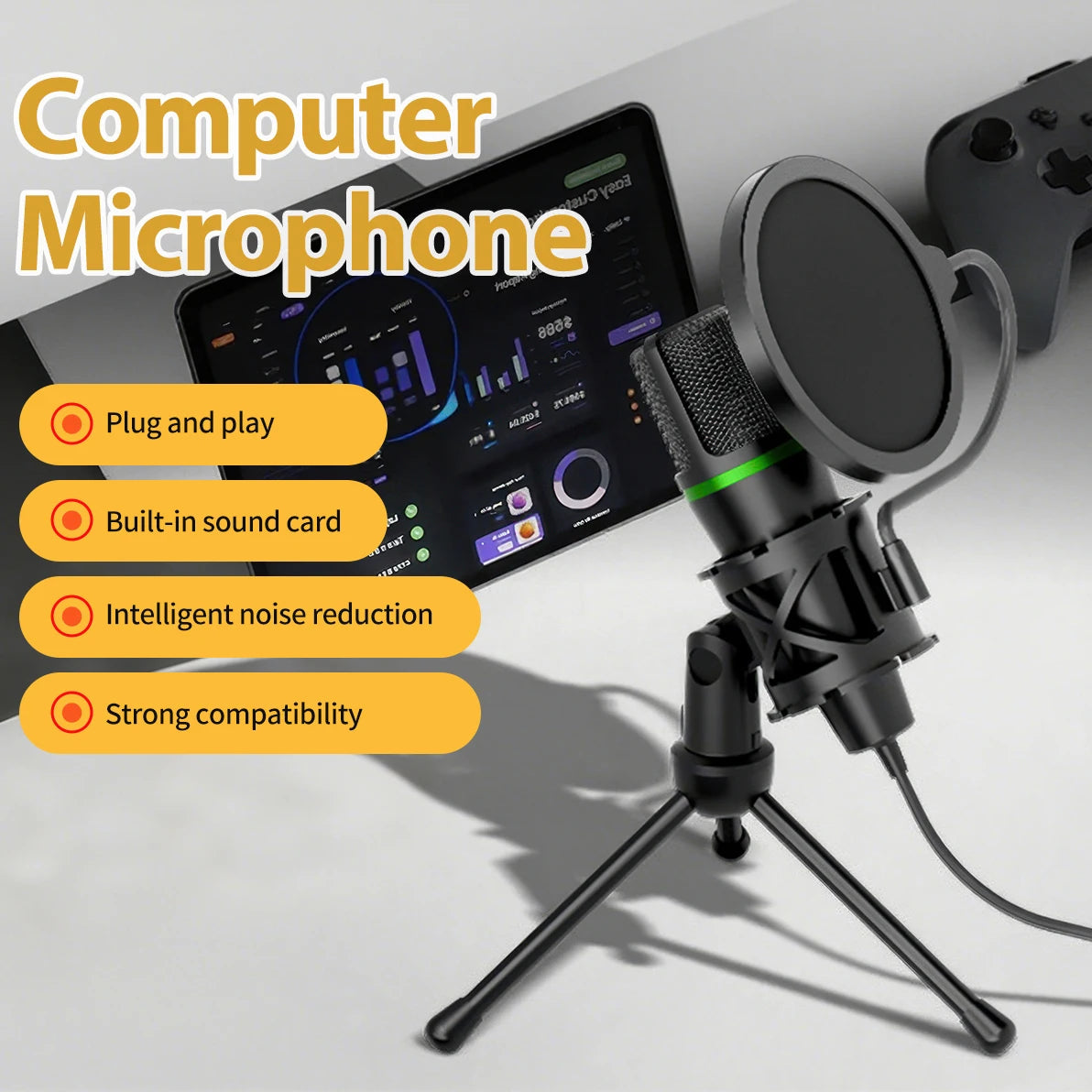 Condenser USB Wired Microphone – Professional Gaming & Streaming Mic for PC, Laptop, Podcast with RGB