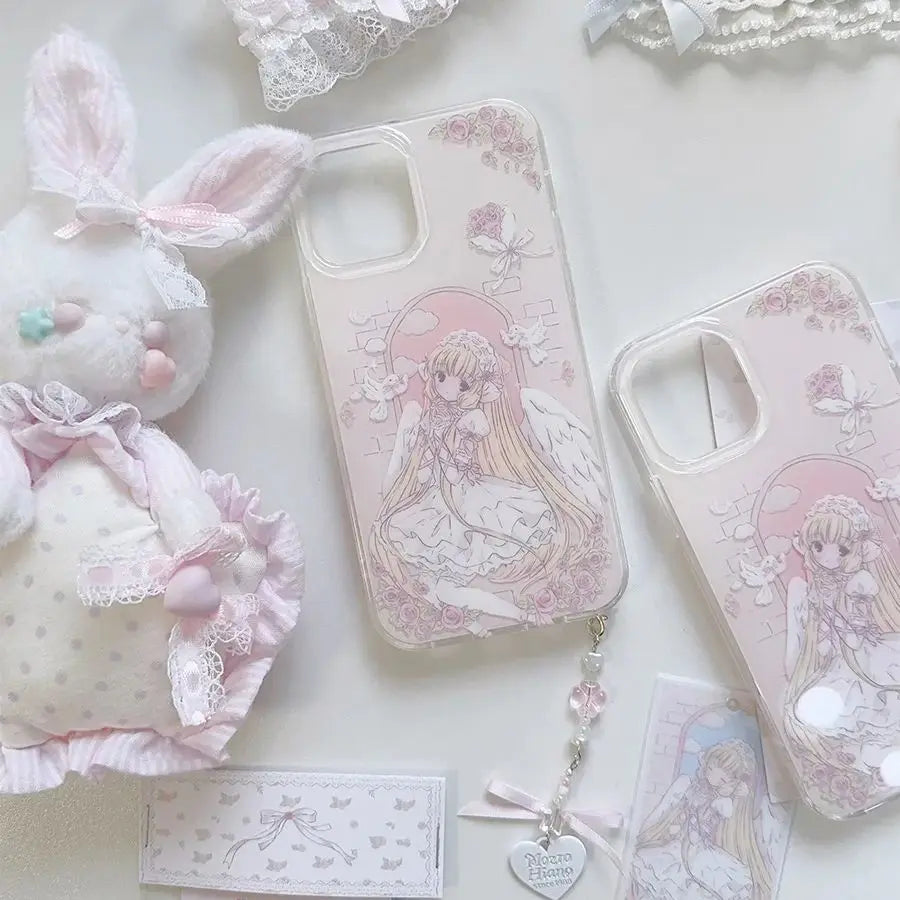 Cute Angel Anime Girl Creative Pink Phone Case For iPhone 16 E 15 14 12 13 11 Pro Max XR XS MAX 7 8 PLUS MINI Y2K Gift