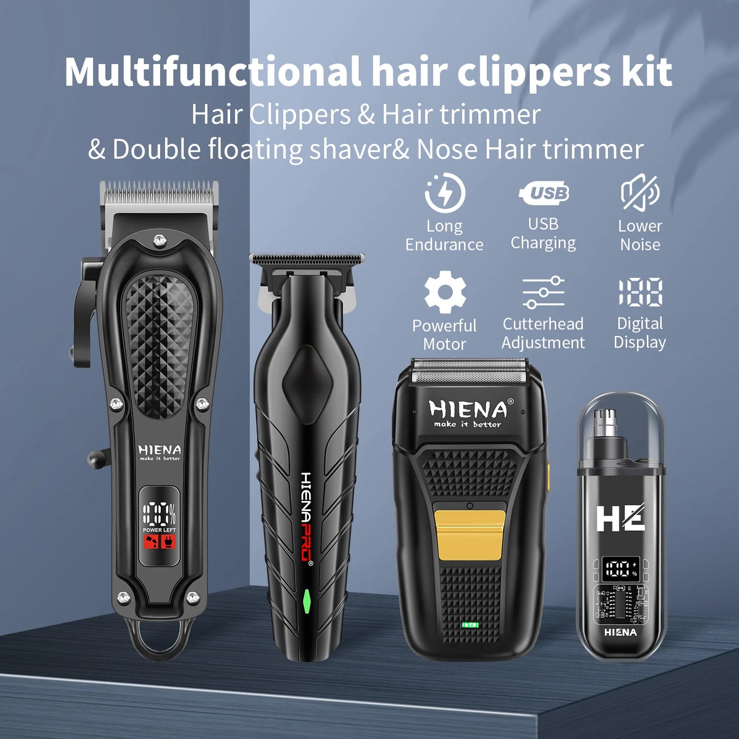 HIENA Professional Electric Hair Clipper – Rechargeable Beard Trimmer & Men’s Shaver Kit