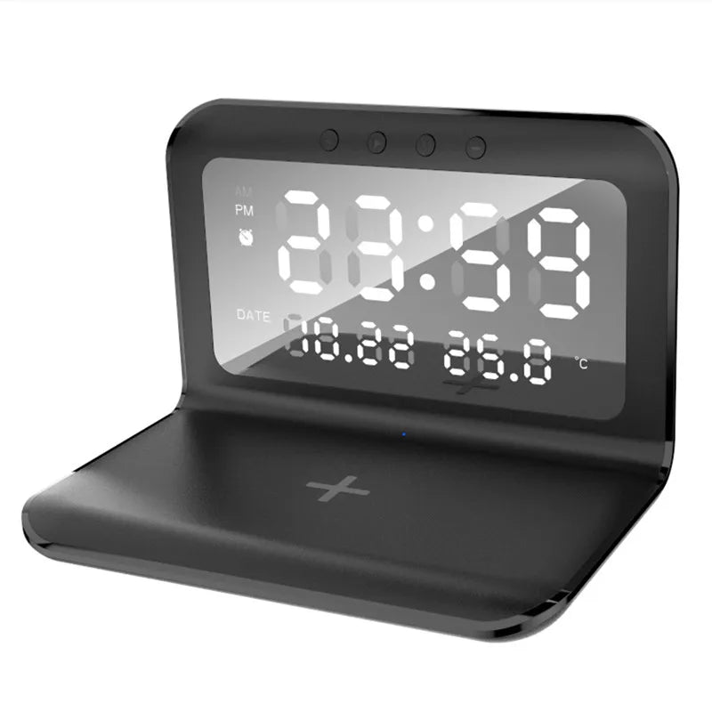 Wireless Charger Time Alarm Clock LED Digital Thermometer Chargers Fast Charging Dock Station for iPhone Samsung