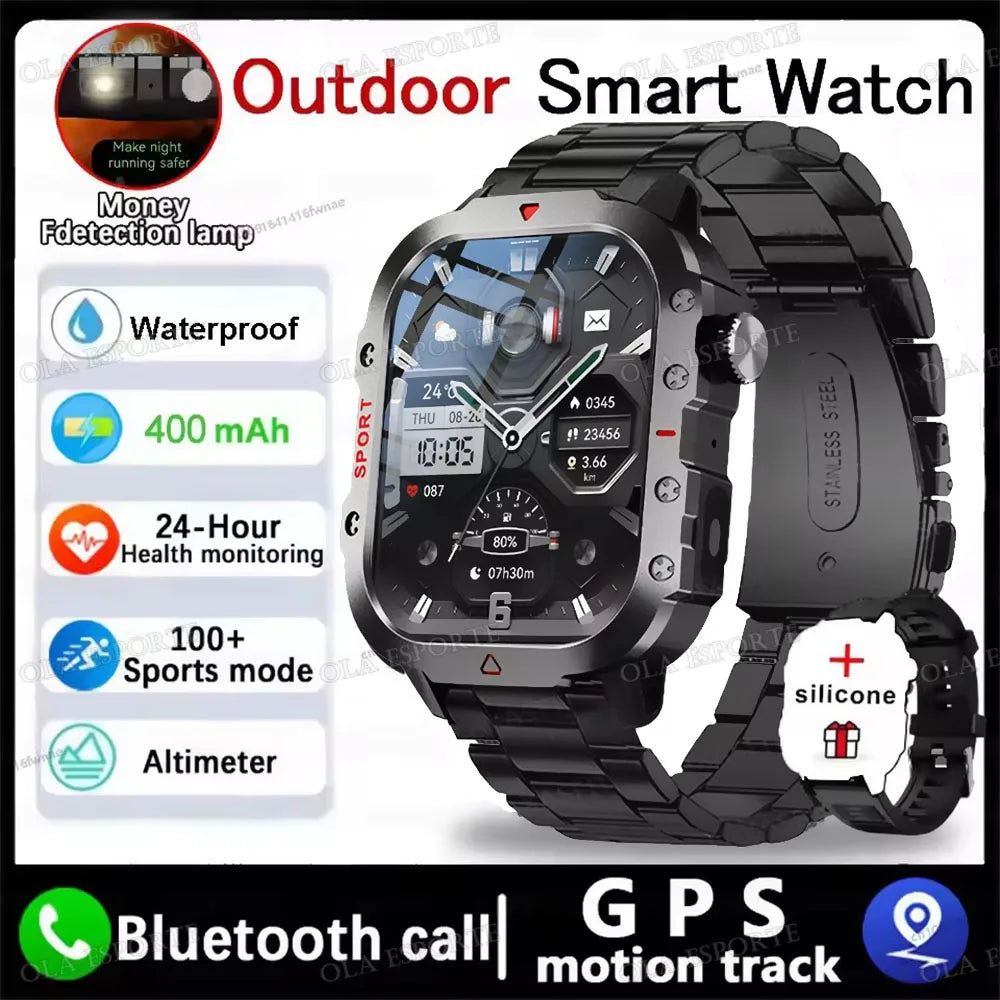 Military GPS Smart Watches For Flashlight Waterproof Outdoor Sport Tracker Bluetooth Call Man Women 2025 Pk h12