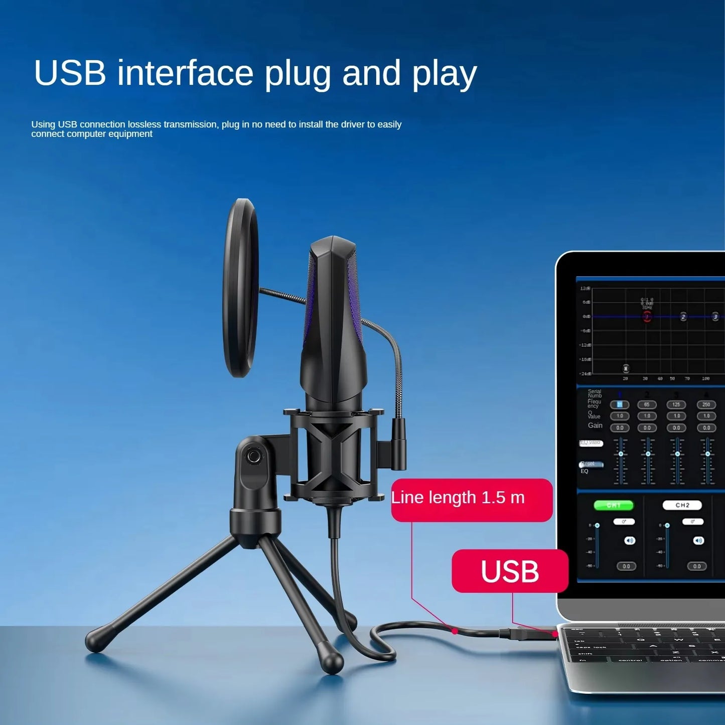 Condenser Desktop USB Microphone – Vertical RGB Mic for Live Streaming, Gaming, Karaoke & Video Conferencing