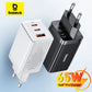 Baseus 65W GaN  FAST Charger Quick Type C PD QC USB Portable For Laptop iPhone 17 16 15 14 13 Pro