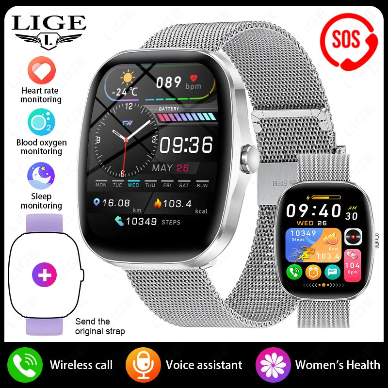 LIGE 2025 Men Smart Watch Women Health Monitor Bluetooth Call Sports Fitness Waterproof Physical Health Ladies Gifts