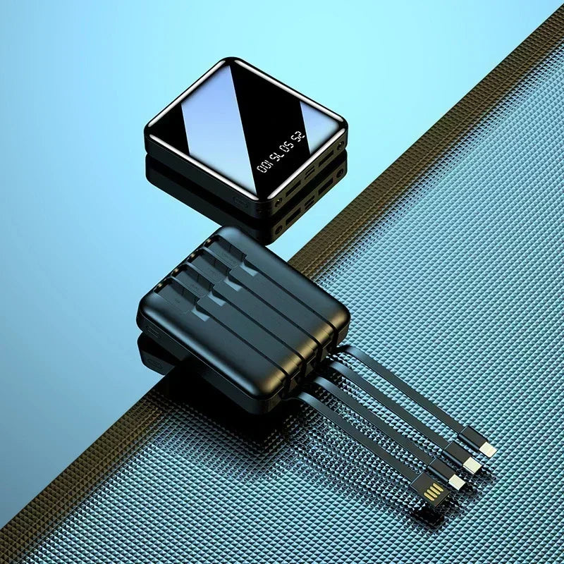 30000mAh Powerbank Mirror Digital Display Screen Built-In Cord Mobile Power Supply Compact External Battery For iphone Samsung