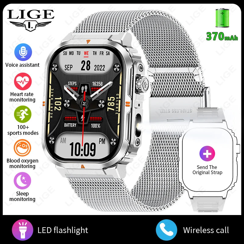 2025 New Professional Sports Smart Watch Men 2.01'' Large Screen Bluetooth Call Flashlight Waterproof Outdoor