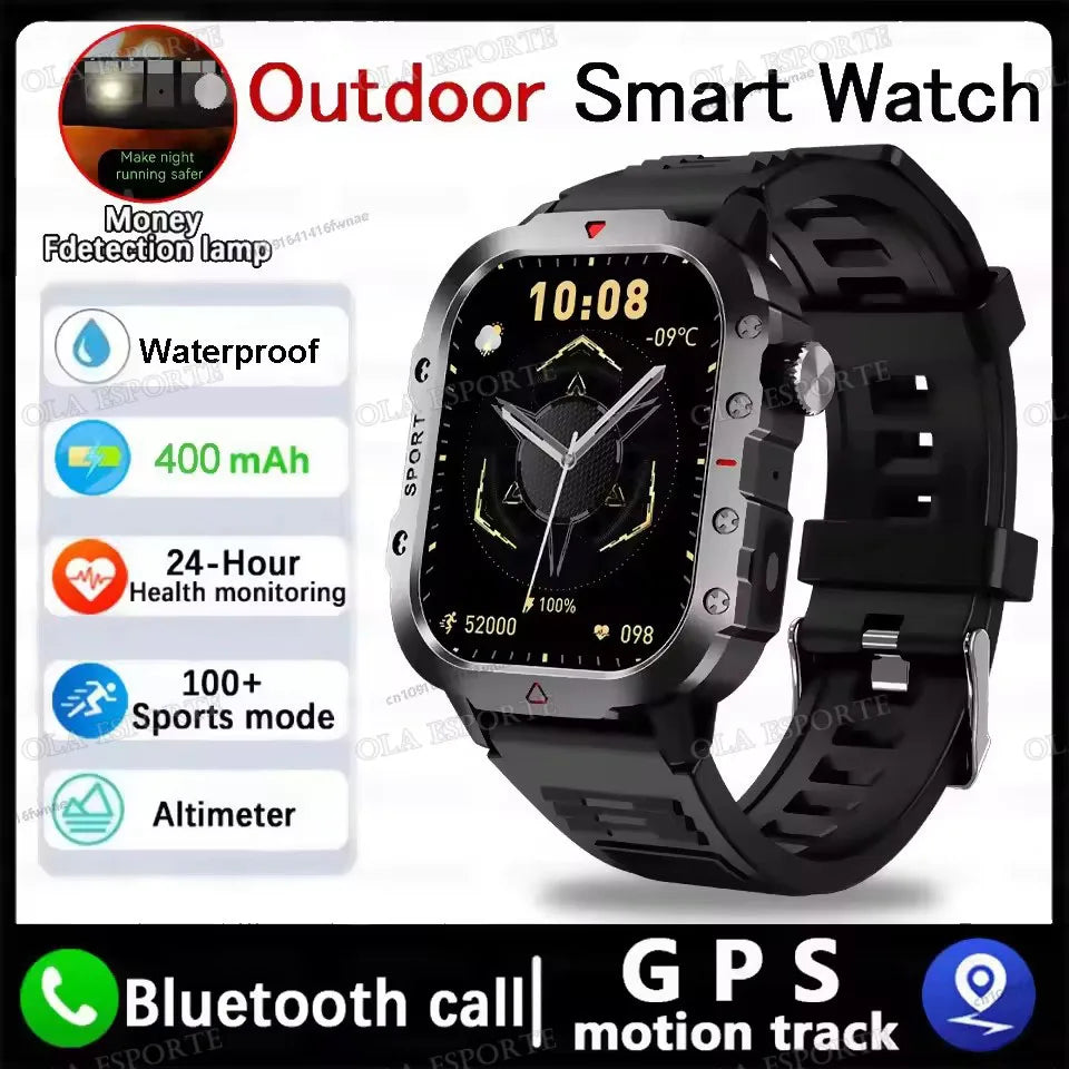 Military GPS Smart Watches For Flashlight Waterproof Outdoor Sport Tracker Bluetooth Call Man Women 2025 Pk h12