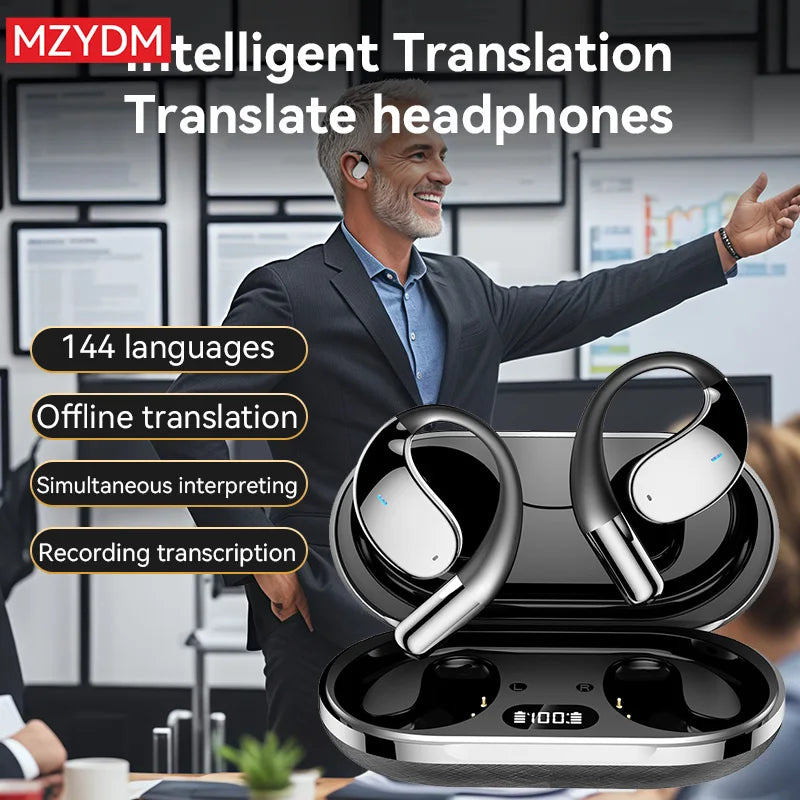 3-in-1 AI Translation Earbuds Q39 Wireless Bluetooth 5.4 LED Display Noise Canceling Ear Clip Sport