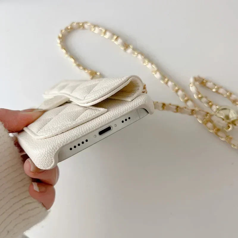 Luxury Crossbody Phone Case for IPhone 14 Plus 15 13 16 Pro Max Card Holder Wallet Adjustable Lanyard Shoulder Strap Leather