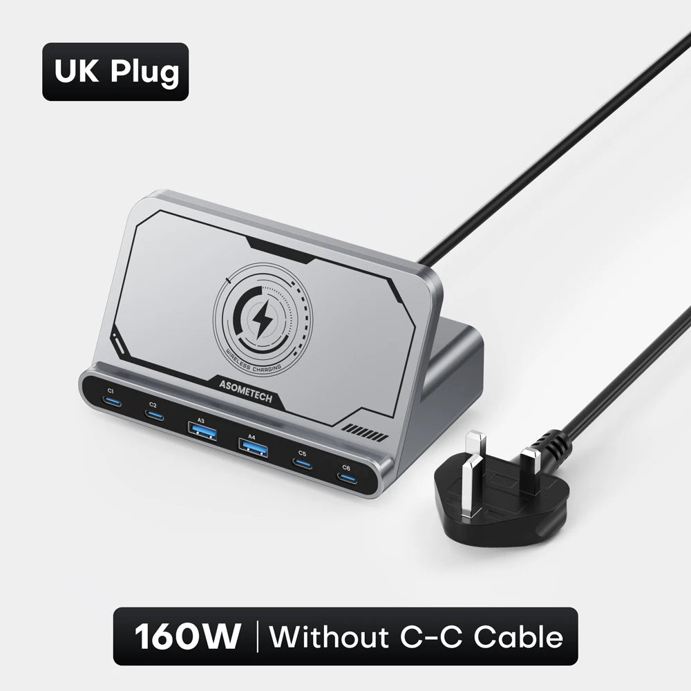 ASOMETECH 160W USB FastCharging Station 7 in 1 Wireless65W 45W PPS PD Type C  For Macbook iPad iPhone 16 Samsung