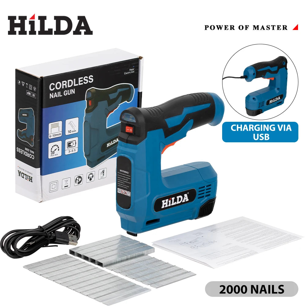 HILDA Pneumatic Nail Gun – Wooden Frame Stapler with 2000 Staples