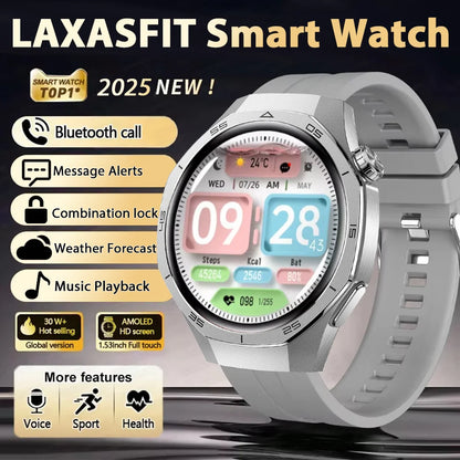 LAXASFIT 2025 New Smart Watch Men's 1.52 HD Screen Bluetooth Talk Heart Rate Monitor Men Women NFC Outdoor Sports