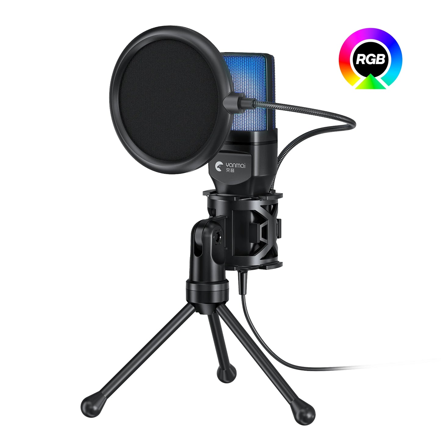 RGB Gaming Condenser Microphone – Desktop USB Mic for PC, Streaming & Recording