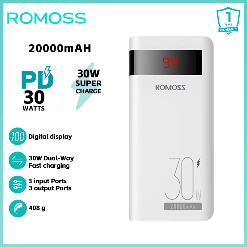 ROMOSS Sense 6PS PRO 20000 mAh Power Bank 30W Fast Charging Romoss Portable  External For iphone Xiaomi 13 HUAWEI