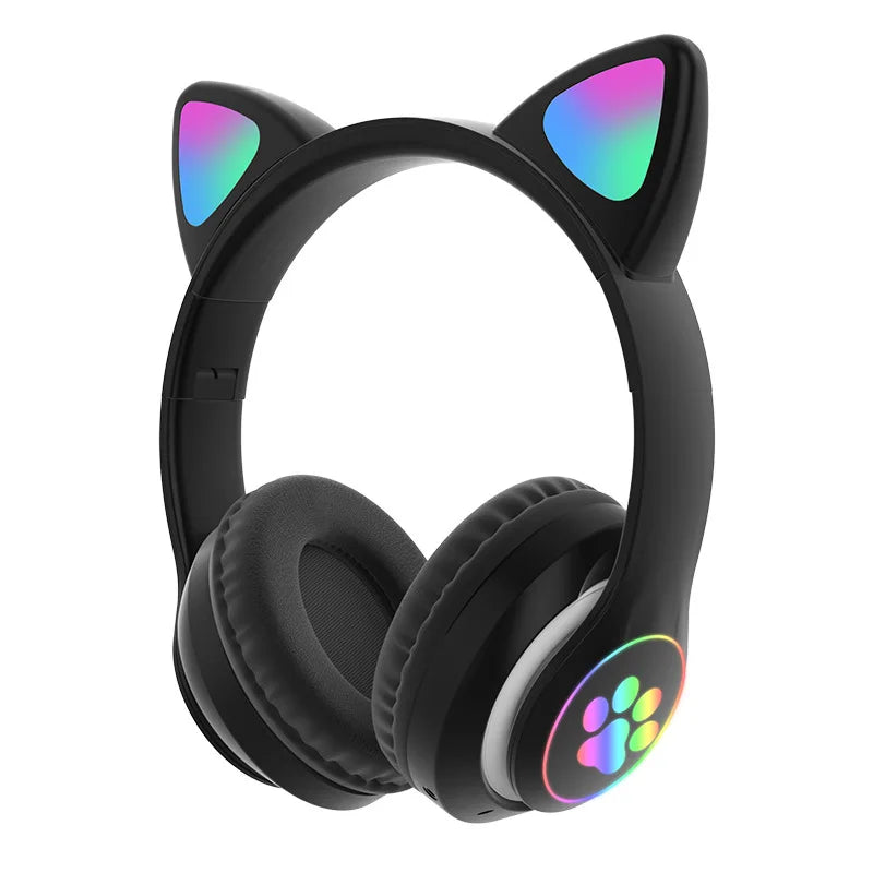 P47M Wireless Headphone Flash Light Cute Cat Bluetooth with Mic Control LED Stereo Music Helmet Phone Bluetooth