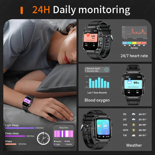 2025 New Professional Sports Smart Watch Men 2.01'' Large Screen Bluetooth Call Flashlight Waterproof Outdoor