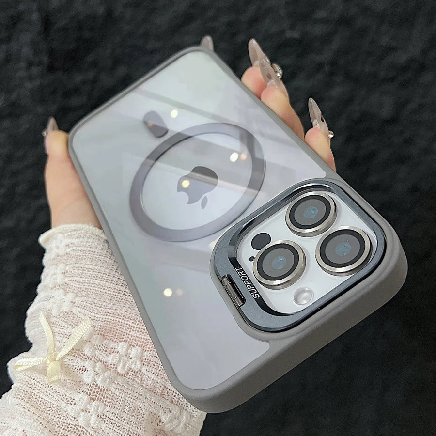 Luxury Magnetic Shockproof Phone For iPhone 17 15 16 14 13 12 11 Pro Max For Magsafe Funda Stand Glass Lens Cover