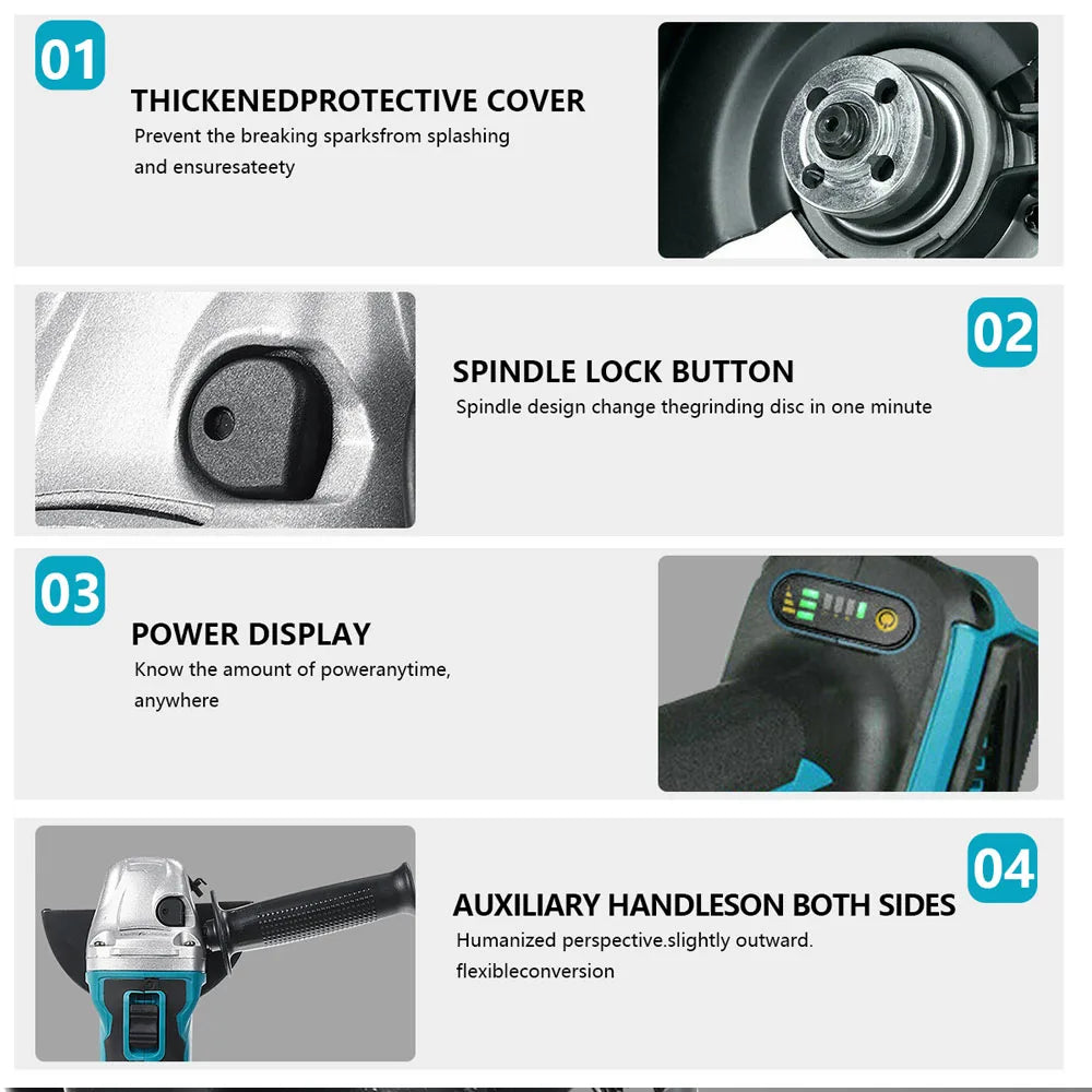 125mm Brushless Angle Grinder Cordless Electric Angle Grinder Power Tool Polishing Cutting Machine for Makita 18V Battery