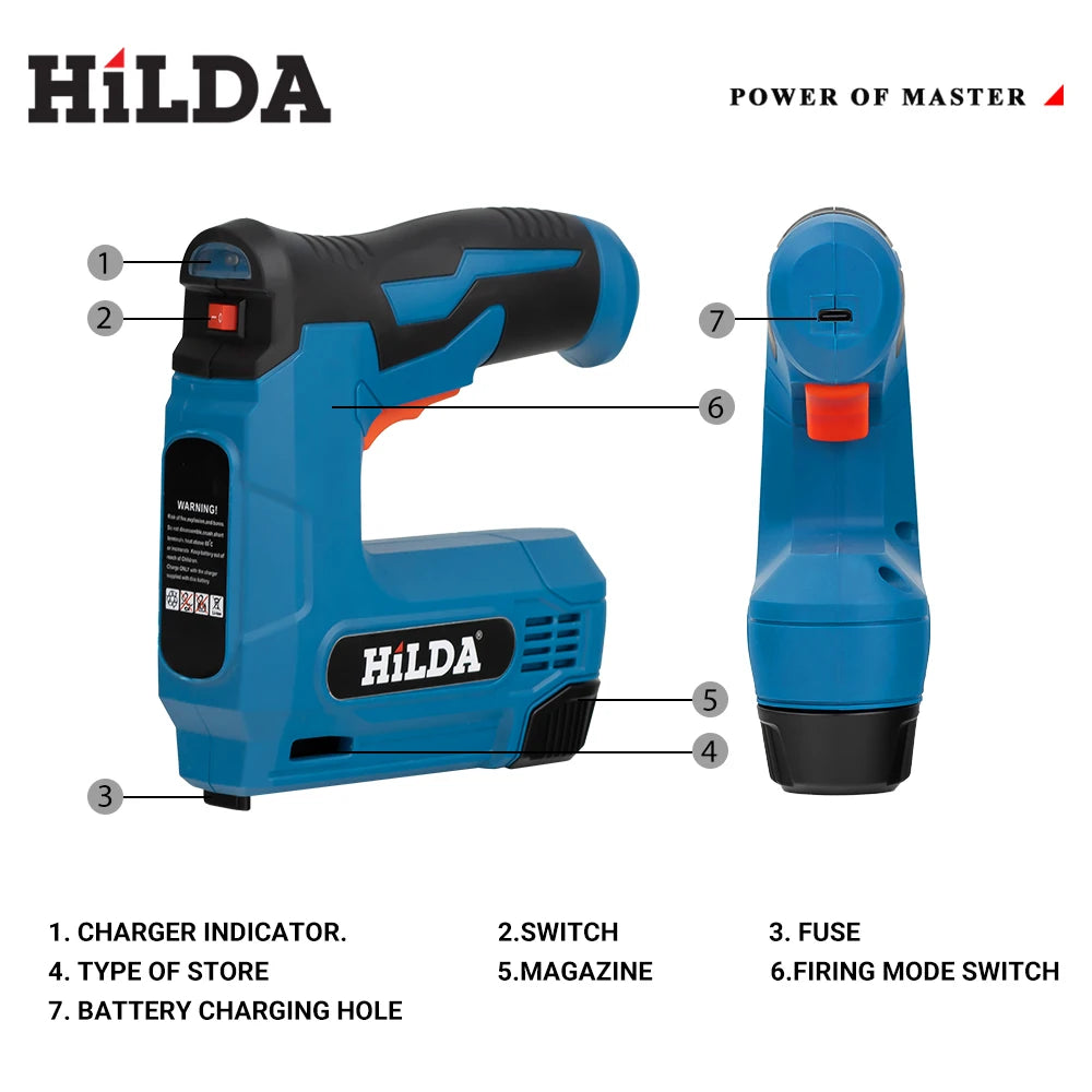 HILDA Pneumatic Nail Gun – Wooden Frame Stapler with 2000 Staples