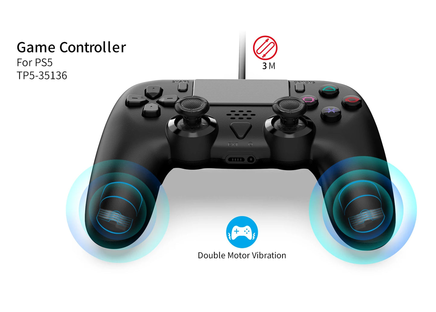 DOBE 3M Wired Gamepad for PS5/PS5 Slim – Programmable Buttons & Dual Motor Vibration