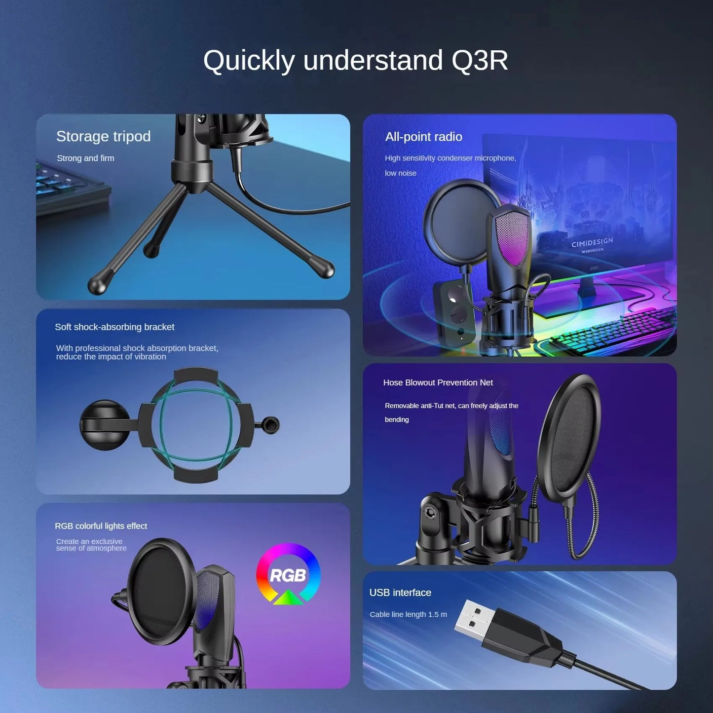 Condenser Desktop USB Microphone – Vertical RGB Mic for Live Streaming, Gaming, Karaoke & Video Conferencing